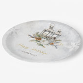 Pine Tree Branches Poinsettia  Lantaarn Papieren Bordje (Gekanteld)