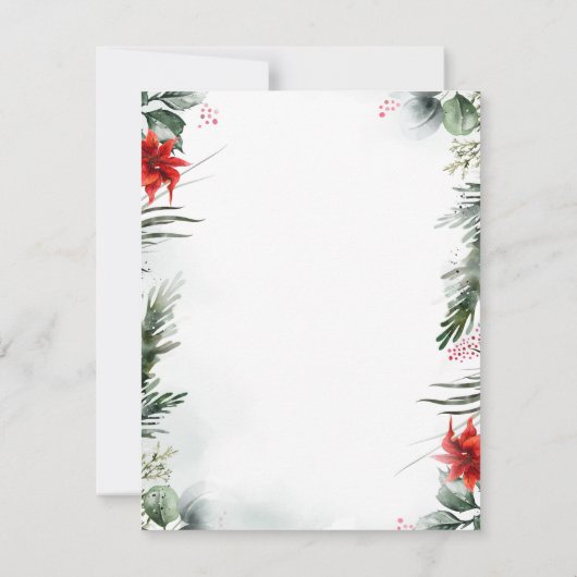 Pine Tree Branches, Poinsettia repetitie diner Kaart (Achterkant)