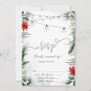 Pine Tree Branches, Poinsettia RSVP Kaart