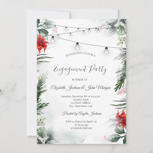 Pine Tree Branches, Poinsettia Verloving Kaart (Voorkant)