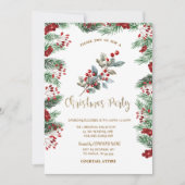 Pine Tree Branches Red Holly Berries Kerstmis Kaart (Voorkant)