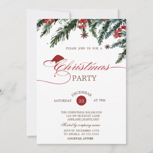 Pine Tree Branches Santa Hat, Bedrijf Kerstmis Kaart (Voorkant)