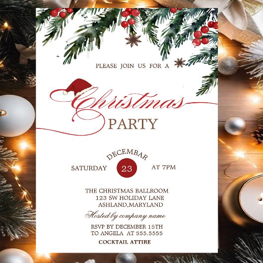 Pine Tree Branches Santa Hat, Bedrijf Kerstmis Kaart