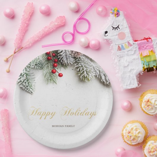 Pine Tree Branches Sneeuwkerst Papieren Bordje (Feest)