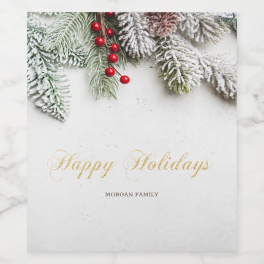 Pine Tree Branches Sneeuwkerst Wijn Etiket (Enkel label)