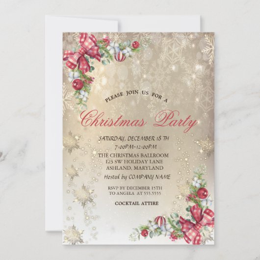 Pine Tree Branches Snowflakes Gold Party Kaart (Voorkant)