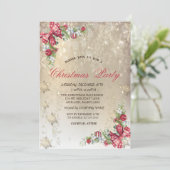 Pine Tree Branches Snowflakes Gold Party Kaart (Staand voorkant)