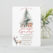 Pine Tree Cadeaus Rendieren Holiday Open House Kaart (Staand voorkant)