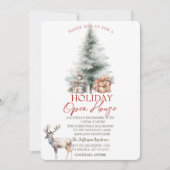 Pine Tree Cadeaus Rendieren Holiday Open House Kaart (Voorkant)