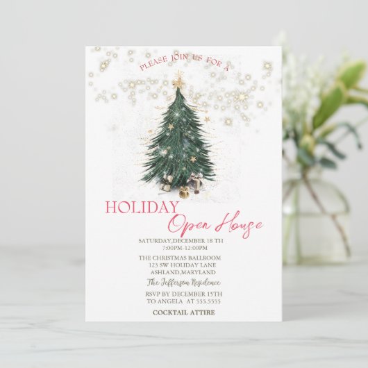 Pine Tree, Cadeaus, Stars Open House Kaart (Staand voorkant)