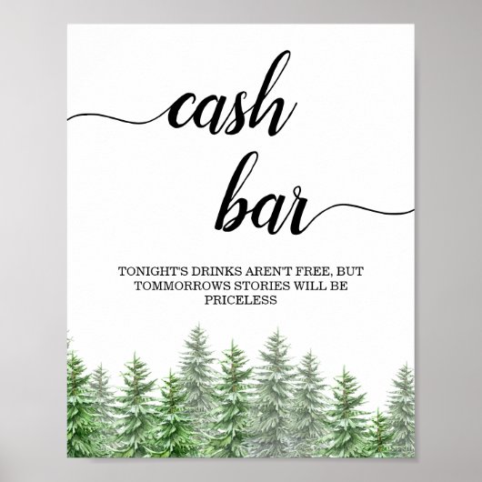 Pine Tree Calligrafie Cash Bar Poster (Voorkant)
