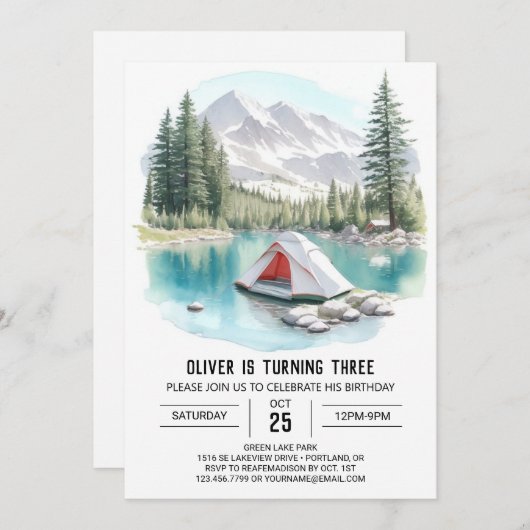 Pine Tree Campout Expeditie Uitnodiging Verjaardag (Voorkant / Achterkant)