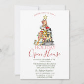 Pine Tree Cats Snowflakes Open House Kaart (Voorkant)