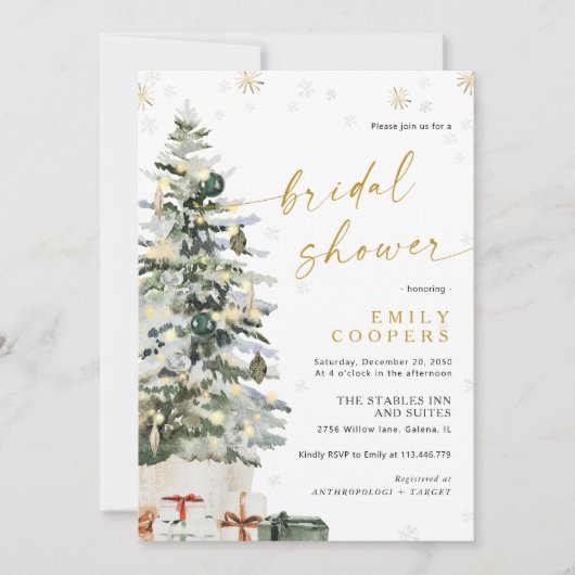 Pine Tree Christmas Bruids Douche Uitnodiging (Voorkant)
