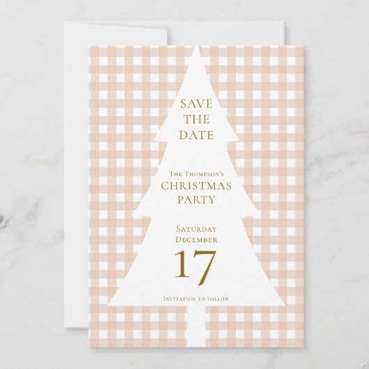 Pine Tree Christmas Cream Gingham Bewaar de datum Kaart (Voorkant)