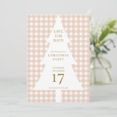 Pine Tree Christmas Cream Gingham Bewaar de datum Kaart (Staand voorkant)