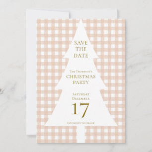Pine Tree Christmas Cream Gingham Bewaar de datum Kaart