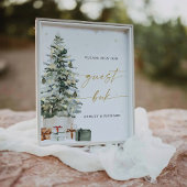 Pine Tree Christmas Guest Book Sign Reclamebord Met Voetstuk