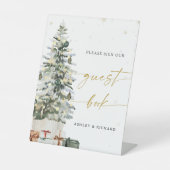 Pine Tree Christmas Guest Book Sign Reclamebord Met Voetstuk (Voorkant)