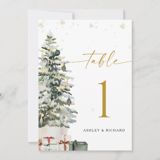 Pine Tree Christmas Trouwtafel Nummer Kaart (Voorkant)