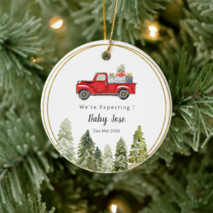 PINE TREE Christmas Truck We re Expecting Parents Keramisch Ornament