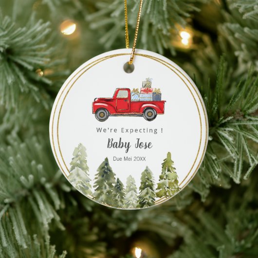 PINE TREE Christmas Truck We re Expecting Parents Keramisch Ornament (Boom)