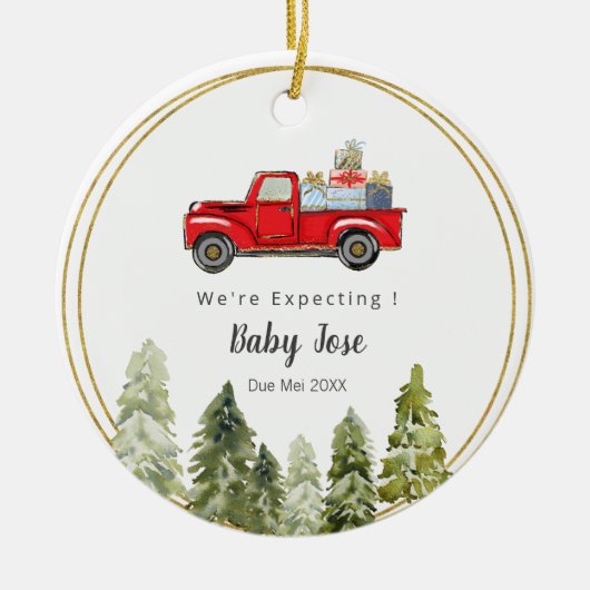 PINE TREE Christmas Truck We re Expecting Parents Keramisch Ornament (Voorkant)