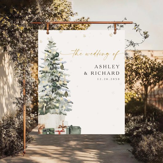 Pine Tree Christmas Wedding Achtergronden Wandkleed