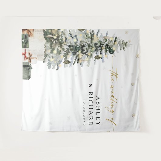 Pine Tree Christmas Wedding Achtergronden Wandkleed (Voorkant (horizontaal))