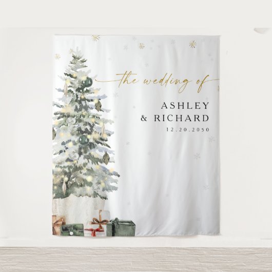 Pine Tree Christmas Wedding Achtergronden Wandkleed (Voorkant)