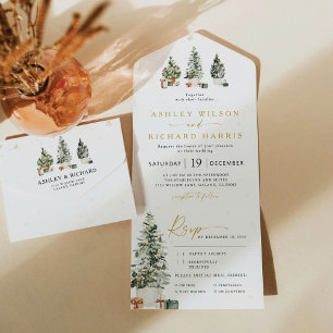 Pine Tree Christmas Wedding All In One Uitnodiging