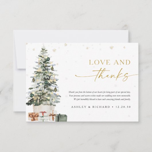 Pine Tree Christmas Wedding Bedankt Card (Voorkant)