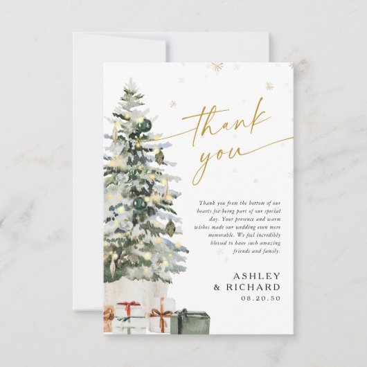 Pine Tree Christmas Wedding Bedankt Card (Voorkant)