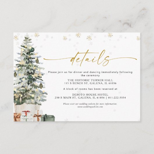 Pine Tree Christmas Wedding Details Informatiekaartje (Voorkant)