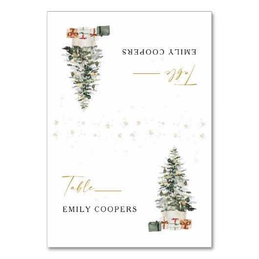 Pine Tree Christmas Wedding Folded Place Card Kaart (Voorkant)