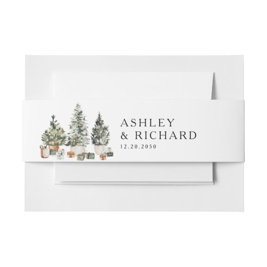Pine Tree Christmas Wedding Invitation Belly Band Uitnodigingen Wikkel (Voorkant Voorbeeld)