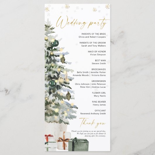Pine Tree Christmas Wedding Programmakaart (Achterkant)