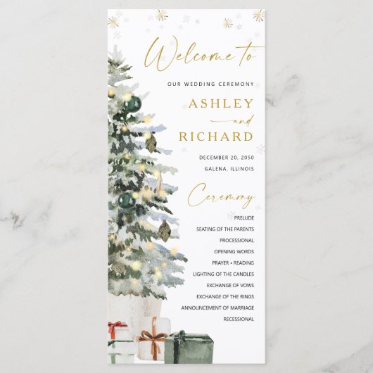 Pine Tree Christmas Wedding Programmakaart (Voorkant)