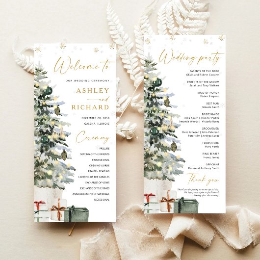 Pine Tree Christmas Wedding Programmakaart
