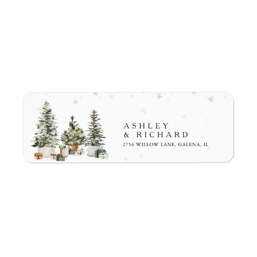 Pine Tree Christmas Wedding Retour Adres Label (Voorkant)