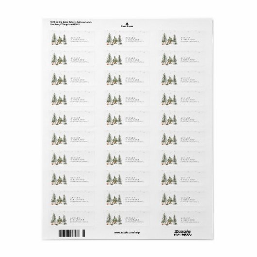 Pine Tree Christmas Wedding Retour Adres Label (Full Sheet)
