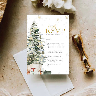 Pine Tree Christmas Wedding RSVP Kaartje