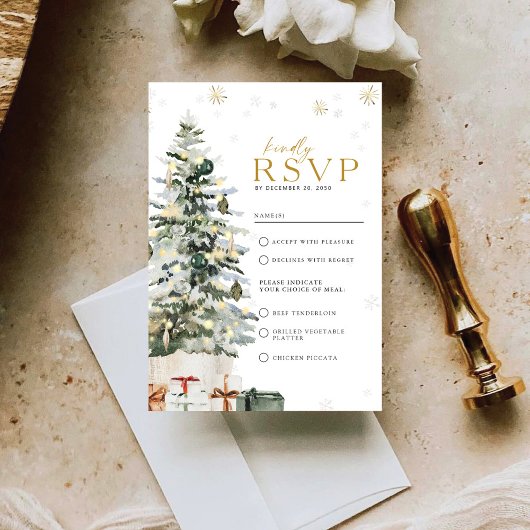 Pine Tree Christmas Wedding RSVP Kaartje