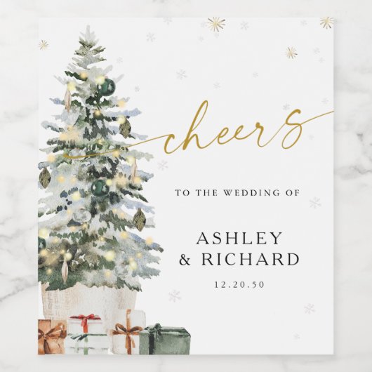 Pine Tree Christmas Wedding Wijnfles Label Wijn Etiket (Enkel label)