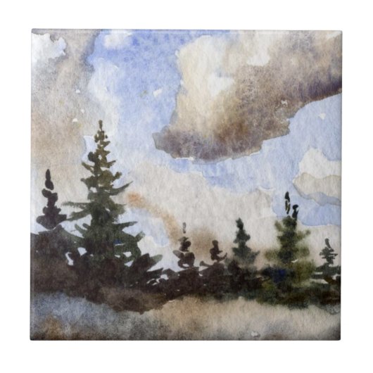 Pine Tree Cloudy Day Tile Tegeltje (Voorkant)