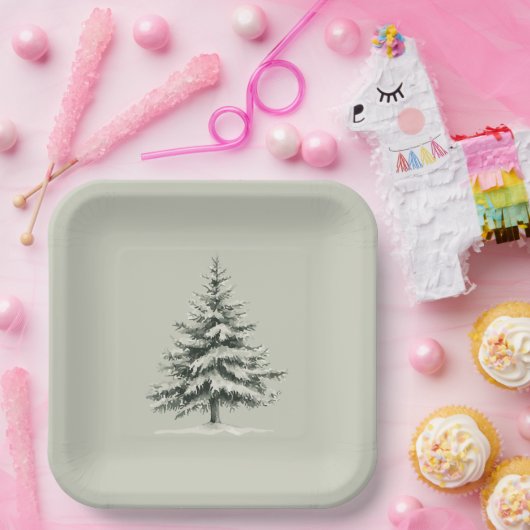 Pine Tree Covered with snow Papieren Bordje (Feest)