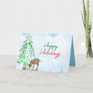 Pine Tree, Deer, Corporate Holiday Groet Kaart