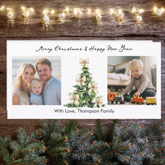 Pine Tree Elegant Bow Photo Elegant Christmas Feestdagenkaart