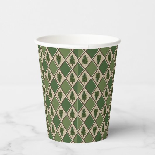 Pine Tree en Harlequin Paper Cups Papieren Bekers (Rechts)