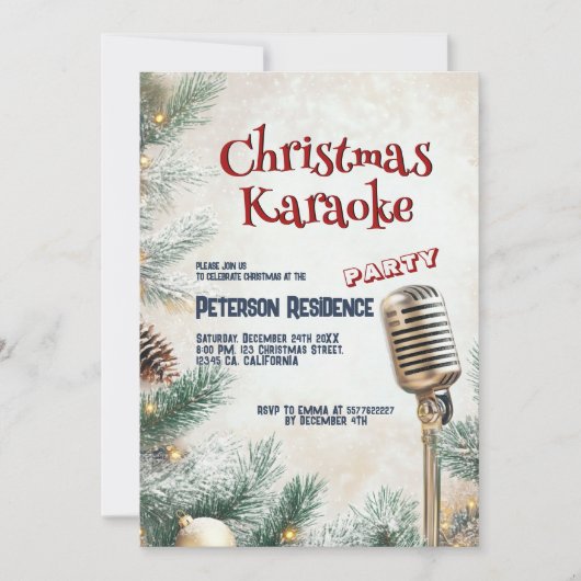 Pine Tree en Microfoon Kerst Karaoke Party Kaart (Voorkant)